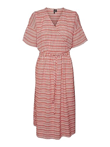 VERO MODA Damska sukienka VMDIXIE 2/4 WRAP Calf Dress WVN, Bittersweet/Checks:Snow White, S, Bittersweet/Checks:snow White, S