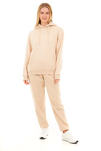 M17 Damska bluza z kapturem z recyklingu, miękka, przytulna bluza z kapturem, bluza z długim rękawem, z kieszenią (rozmiar XS, kamień), KAMIEŃ, XS