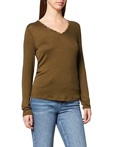 VERO MODA Koszulka damska z koronką, ciemnooliwkowy, S