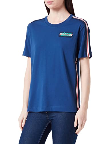 Love Moschino Koszulka damska, regularny krój, z paskiem w paski, długie rękawy i logo, niebieski, 48