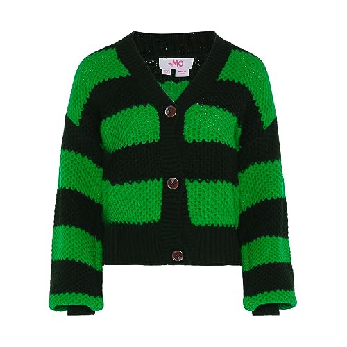 myMo Damski kardigan w paski z długim rękawem z dekoltem w serek akryl czarny zielony rozmiar M/L, czarny, zielony, M