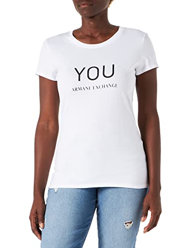 Armani Exchange Damska koszulka z logo na przodzie, You Optic White, rozmiar S