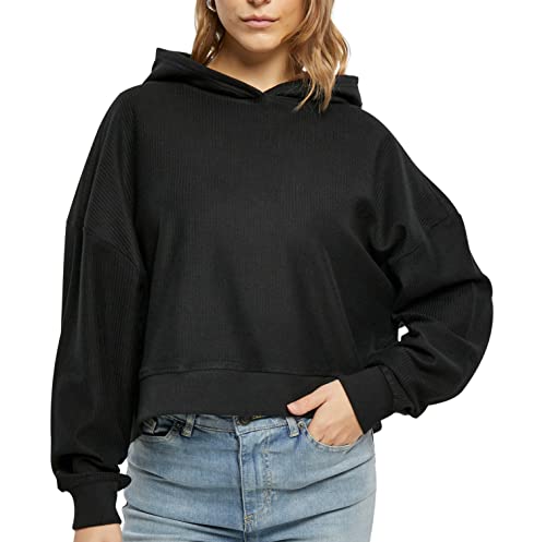 Urban Classics Damska bluza z kapturem, oversize, krótka prążkowana, czarna, XXL, czarny, XXL