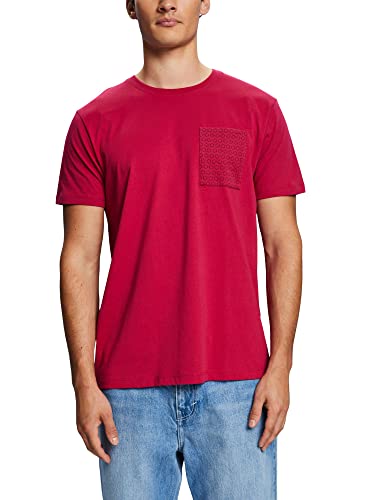 ESPRIT Męski t-shirt 033EE2K307, 650/DARK PINK, L, 650 / ciemnoróżowy, L