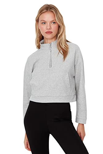 Trendyol Damska bluza ze stójką, jednokolorowa, szara, L, Szary