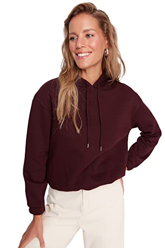 Trendyol Damska bluza z kapturem, zwykła, śliwka, L, Śliwka