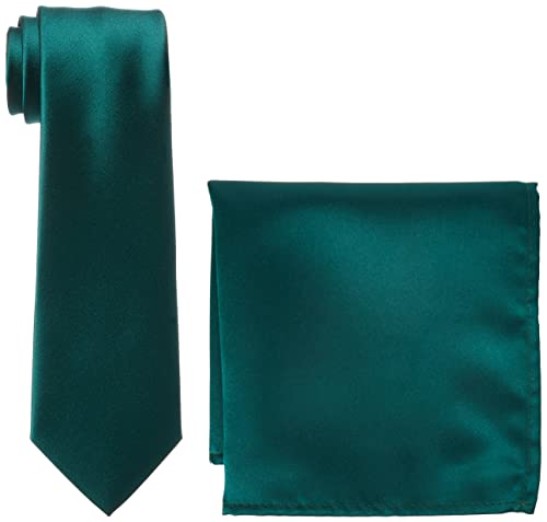 Rael-Brook Folkespeare | Męski klasyczny krawat i satynowy zestaw o standardowej szerokości | butelkowa zielona satyna, 30 cm x 30 cm, Butelkowy zielony, Rozmiar uniwersalny
