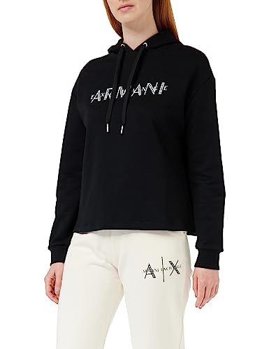 Armani Exchange Damska bluza z kapturem French Terry Armani Studded Logo, czarny, XL
