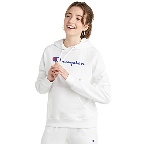 Champion Damska bluza z kapturem Powerblend Relaxed Hoodie, z nadrukiem sitowym, White-y08113, rozmiar L