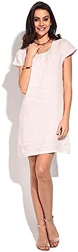 Bonateks, Długa sukienka bez rękawów z okrągłym kołnierzem i fałdami z przodu, 100% len, rozmiar DE: 38 rozmiar US: M, granatowy - wyprodukowano we Włoszech, niebieski, 38