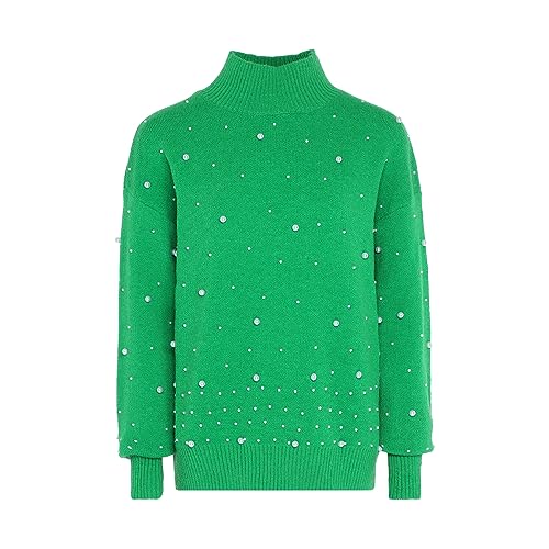faina Damski sweter z cekinami, elegancki sweter akrylowy zielony rozmiar M/L, zielony, M
