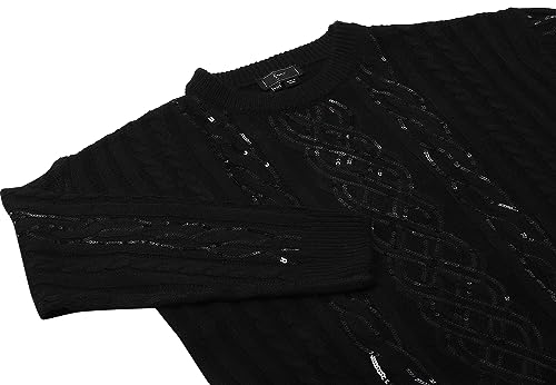 faina Damski sweter z dzianiny z cekinami i wzorem warkocza czarny rozmiar XS/S, czarny, XL