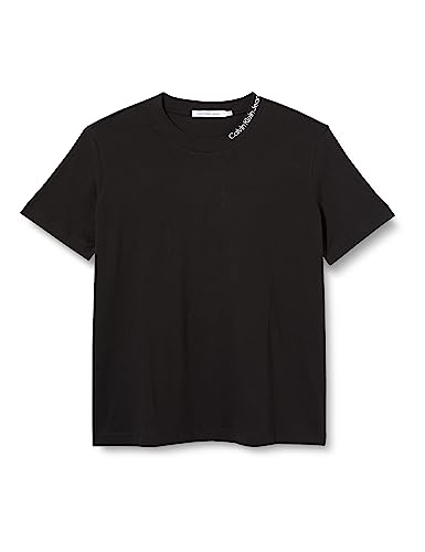 Calvin Klein Jeans Damska koszulka z haftowanym dekoltem S/S, Czarny, 3XL
