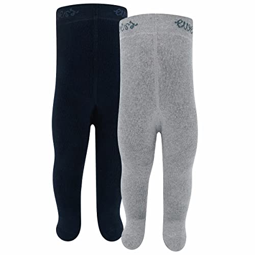 EWERS Thermo rajstopy dziecięce, 2 sztuki, 2 pary rajstop z bawełny z pluszem wewnętrznym i wygodnymi ściągaczami, szary/niebieski, 56