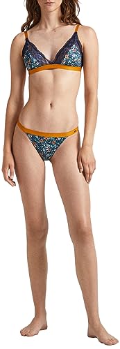 Pepe Jeans Damskie majtki stringi w kwiaty, Niebieski (granatowy), M