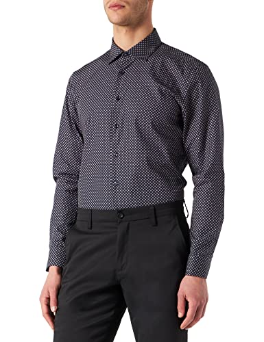 Seidensticker Męska koszula biznesowa – koszula bez prasowania o wąskim kroju – slim – długi rękaw – kołnierz kent – 100% bawełna, granatowy, 40