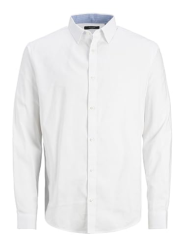 JACK & JONES Męska koszula Jprblabelfast L/S Noos koszula rekreacyjna, White/Fit:comfort Fit, XXL