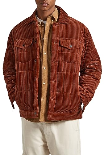Pepe Jeans Męska kurtka puchowa Barnet Cord, Brązowy (rzeźba), XXL
