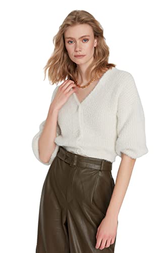 Trendyol Damski standardowy standardowy kardigan z dzianiny z dekoltem w serek, KAMIEŃ, M