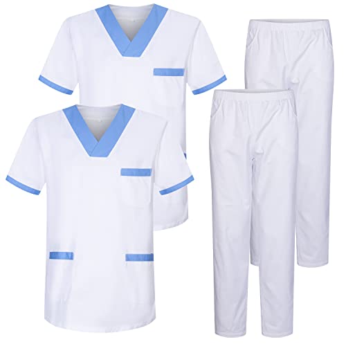 Misemiya - Pakiet * 2 szt. - Zestaw mundurków Unisex Bluzka - Mundur medyczny z topem i spodniami - Nr ref. 2-8178, Biały 68, S