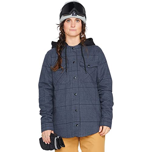 Volcom Damska kurtka z kapturem, flanelowa, czarna, XS, czarny, XS