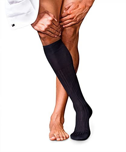 FALKE Mężczyźni Podkolanówki No. 13 M KH Najlepsza Bawełna długie jednokolorowe 1 Para, Niebieski (Dark Navy 6370), 39-40