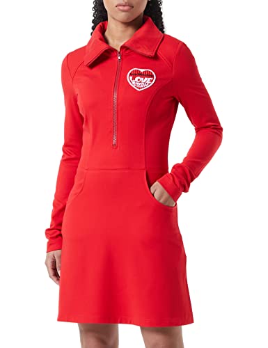 Love Moschino Damska sukienka z długim rękawem z emblematem, z naszywką w kształcie serca, czerwony, 38