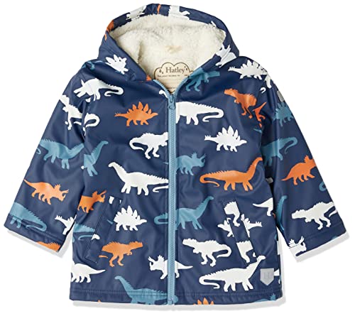 Hatley Lined Splash Jacket Kurtka antyrozpryskowa z podszewką Sherpa chłopięca, Zmiana koloru Dino sylwetki, 6 lat