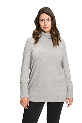 Ulla Popken Damski sweter z golfem, duże rozmiary, szary melanż, 62