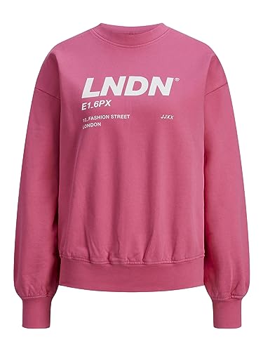 JACK & JONES Damska bluza Jjxx Jxbeatrice Ls Loose Vint Sweat Noos, Carmine Rose/Print:bright White Lndn Print, S