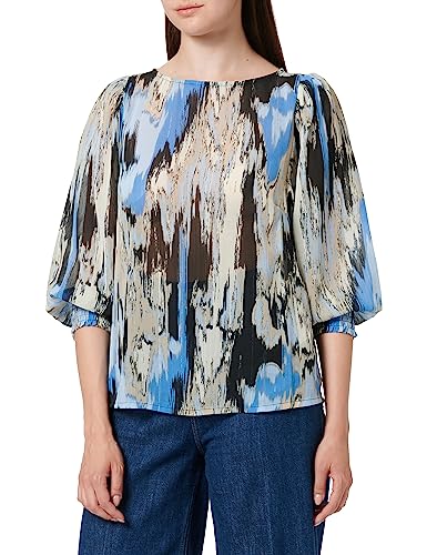 KAFFE Damska bluzka 3/4 Sleeve Regular fit KAqia Simi Bluzka, Niebieski nadruk Ikat, 40