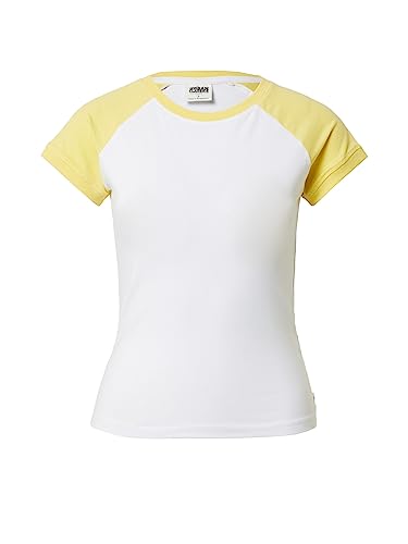 Urban Classics Damska koszulka baseballowa w stylu retro z organicznym stretchem, Biały/Vintagesun, 5XL