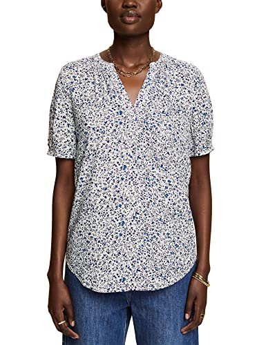 ESPRIT Kwiatowa bluzka z rozciętym dekoltem, biały (New White), XS