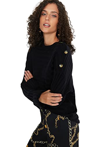 Trendyol Damska bluza z okrągłym dekoltem, zwykła, zwykła, czarna, M, Czarny, M