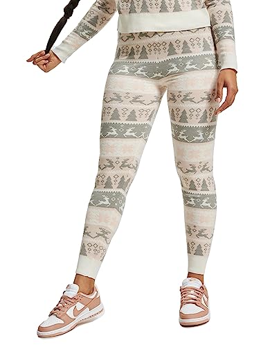 ONLY Onlxmas Comfy Deer Pant KNT legginsy damskie, Crystal Pink/Wzór: W. light Grey Melange/Cloud Dancer, S