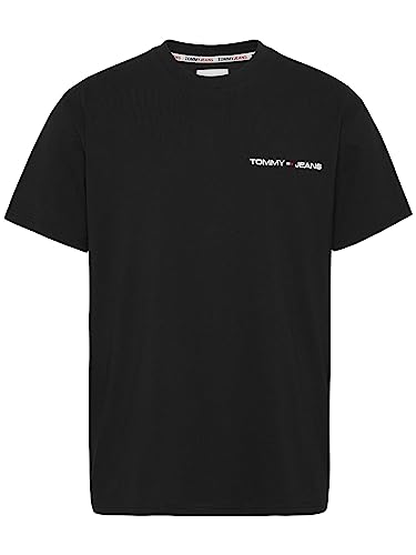 Tommy Jeans Męska koszulka TJM CLSC Linear Chest S/S dzianinowe topy, Czarny, L