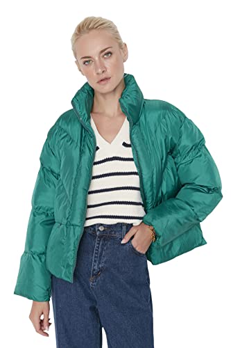 Trendyol Damska kurtka zimowa ze stójką, jednokolorowa, oversize, płaszcz, Niebieskozielony, S