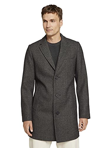 TOM TAILOR Męskie płaszcz wełniany 1026759, 28004 - Coal Mine Grey Wool Structure, L
