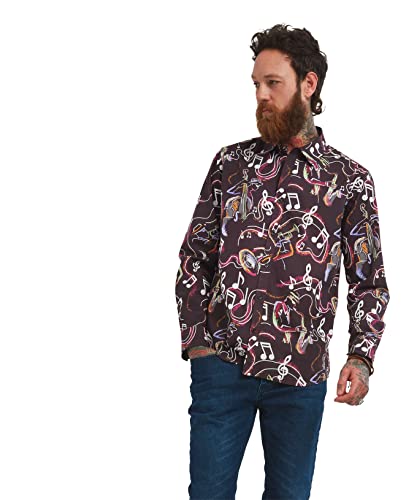 Joe Browns Męska koszulka Funky Jazz Band Music Notes, Czarny, S