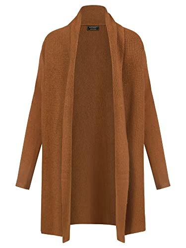 ApartFashion Women's APART dziergany płaszcz z kaszmiru sweter kardigan, wielbłąd, normalny, piaskowy, L
