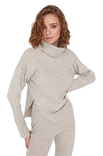 Trendyol Damska bluza z golfem zwykły regularny sweter, BEŻOWY, M
