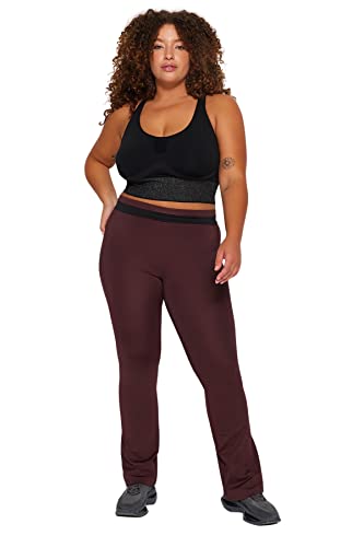 Trendyol Damskie spodnie dresowe plus size normalna talia elastyczny mankiet regularne spodnie dresowe w dużych rozmiarach, Ciemny brąz, 5XL
