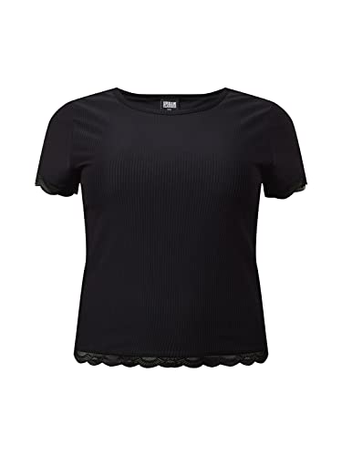 Urban Classics Damska koszulka Cropped Lace Hem Tee, czarny, XXL