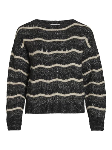 Vila Damski sweter z dzianiny Vipolana Ls Boatneck Glitter Knit Top/Su, czarny, S