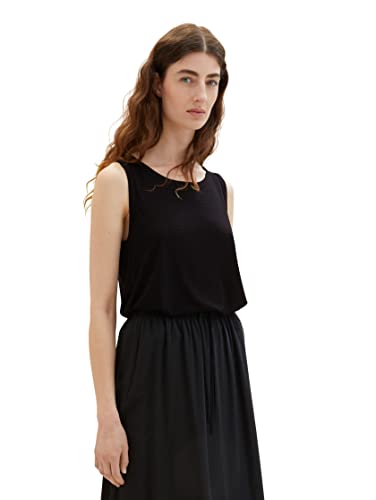 TOM TAILOR Damski top Basic z gumowym ściągaczem, 14482 – Deep Black, XL