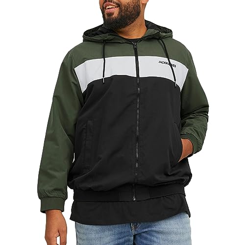 JACK & JONES PLUS Męska kurtka bomberka JJERUSH Hood Bomber NOOS PLS, Forest Night, 3XL, FOREST NIGHT
