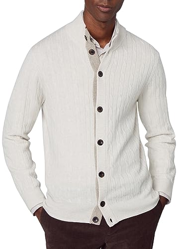 Hackett London Męski sweter kardigan Cable Fbutton, Szary (Silverbirch), XL