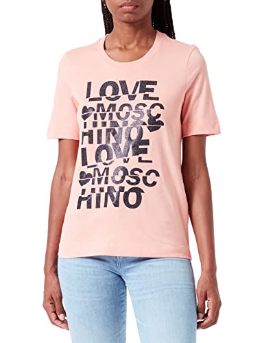 Love Moschino Damska koszulka o regularnym kroju z krótkim rękawem z brokatowym krojem, Rosa, 48