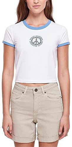 Urban Classics Ladies Stretch Jersey Cropped Tee damska koszulka pomarańczowa, biały/niebieski (Horizonblue), L