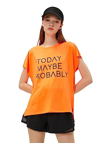 Koton Damska koszulka oversized Sport Slogan Printed, neonowy pomarańczowy (Ny3), S